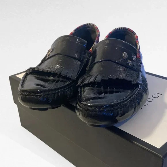 Gucci Mens Black Patent Leather Driver Moccasins with red stripe trim Size 11 GUCCI Web Stripe Driver Moccasins Loafer Black 450891 US 8 main image 4